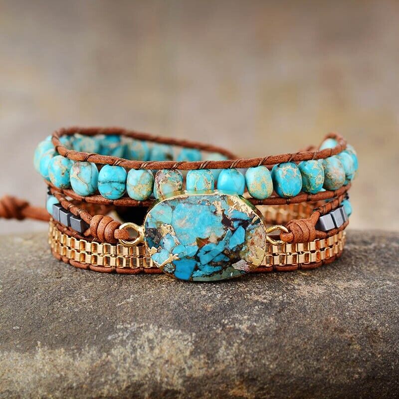 Natural turquoise bracelet with crystal beads