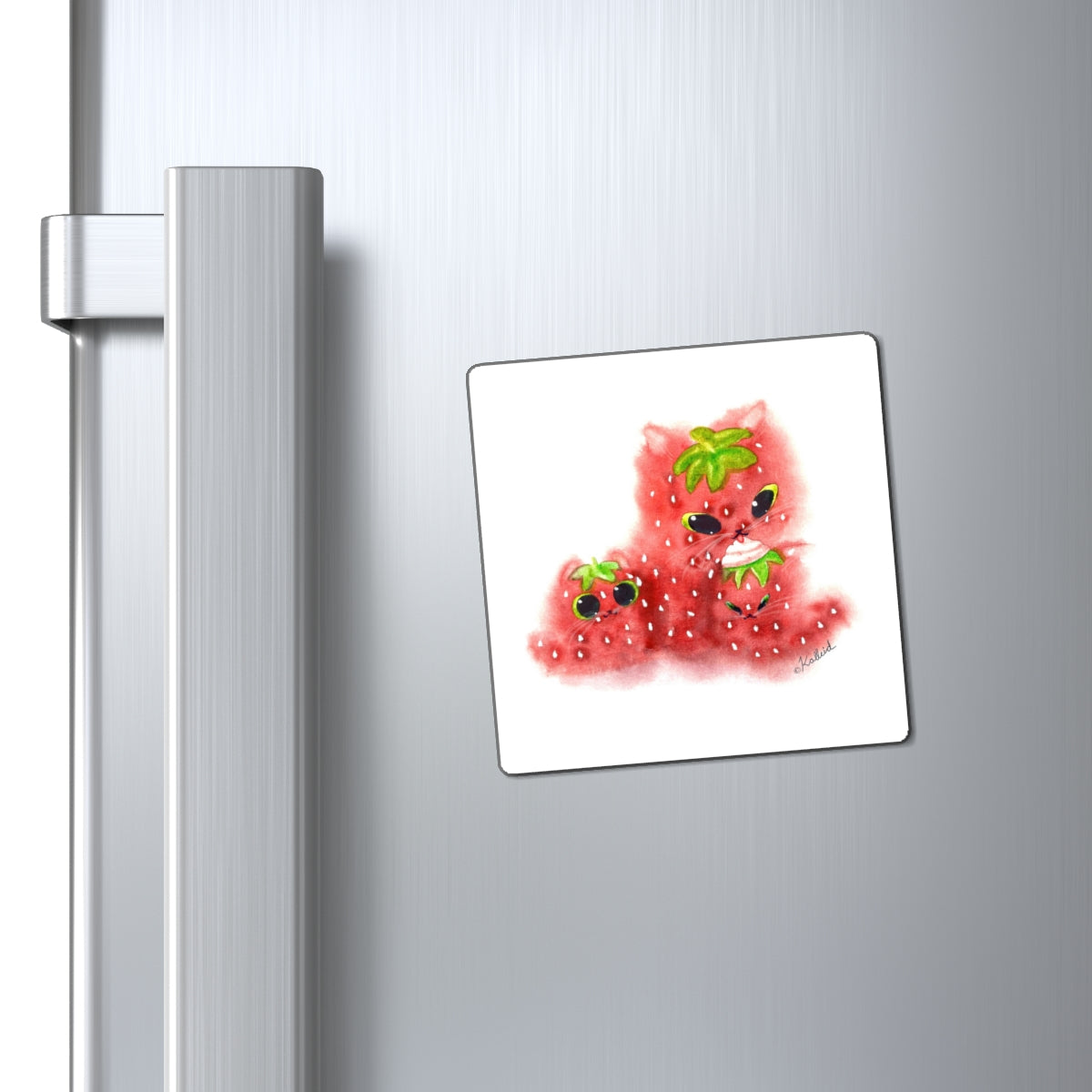 Strawberry Cat Magnets Kalleidoscape Design Three Sizes 3x3, 4x4, 6x6"