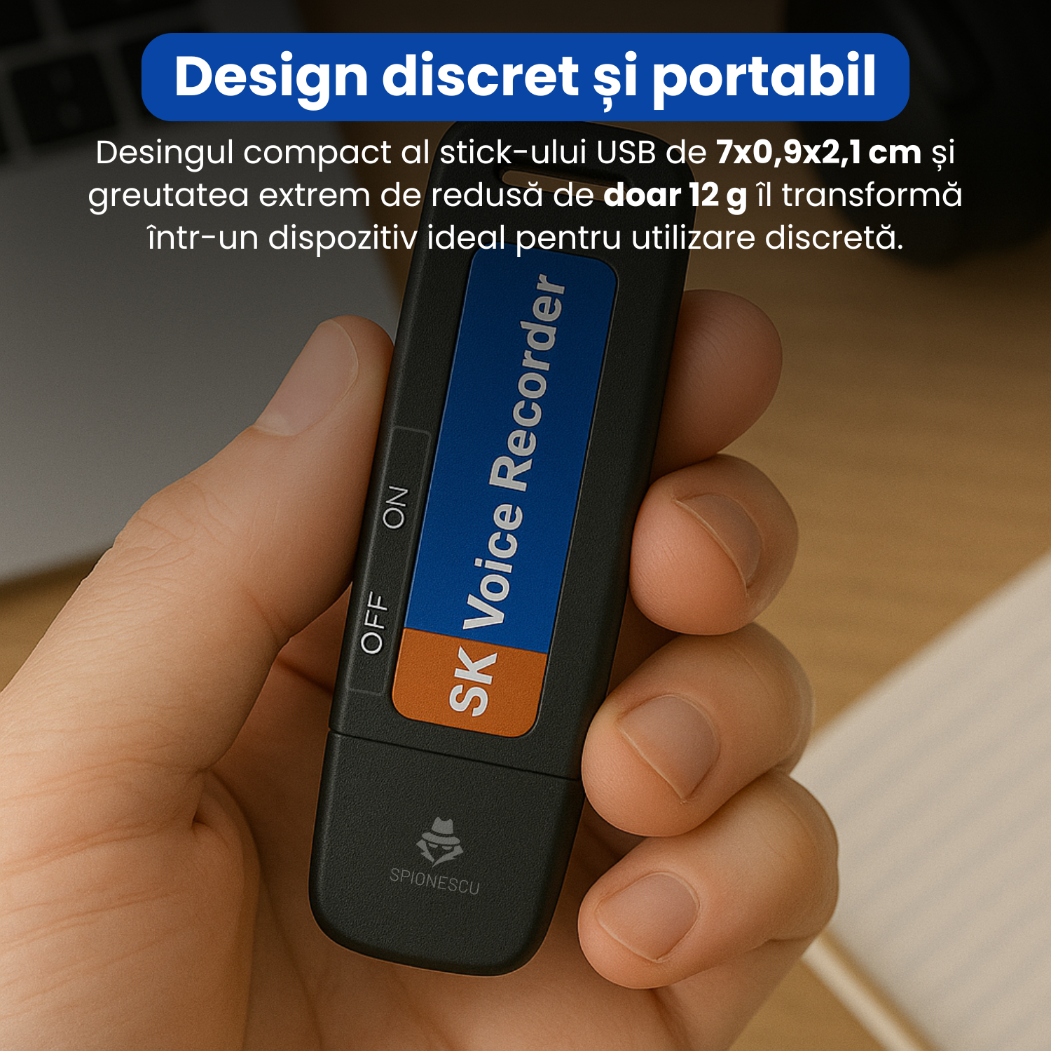 Stick USB cu reportofon, Spionescu, inregistrare audio pana la 12h, Slot Card TF, activare rapida, raza 10m, USB 2.0, compatibil Windows/iOS - 2 | YEO