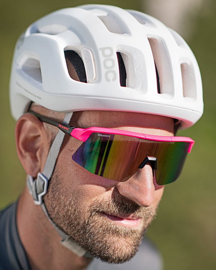 Occhiale per ciclismo su strada e MTB fucsia magenta lente specchiata rossa modello ROUBAIX