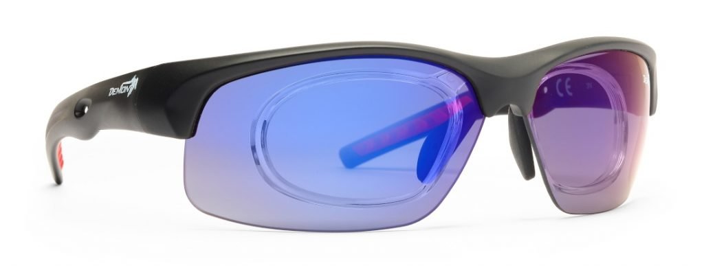 Occhiale sportivo con clip vista fusion lenti intercambiabili specchiate blu dchange nero opaco