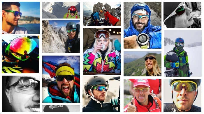 collage di selfie con altleti che indossano occhiali sportivi