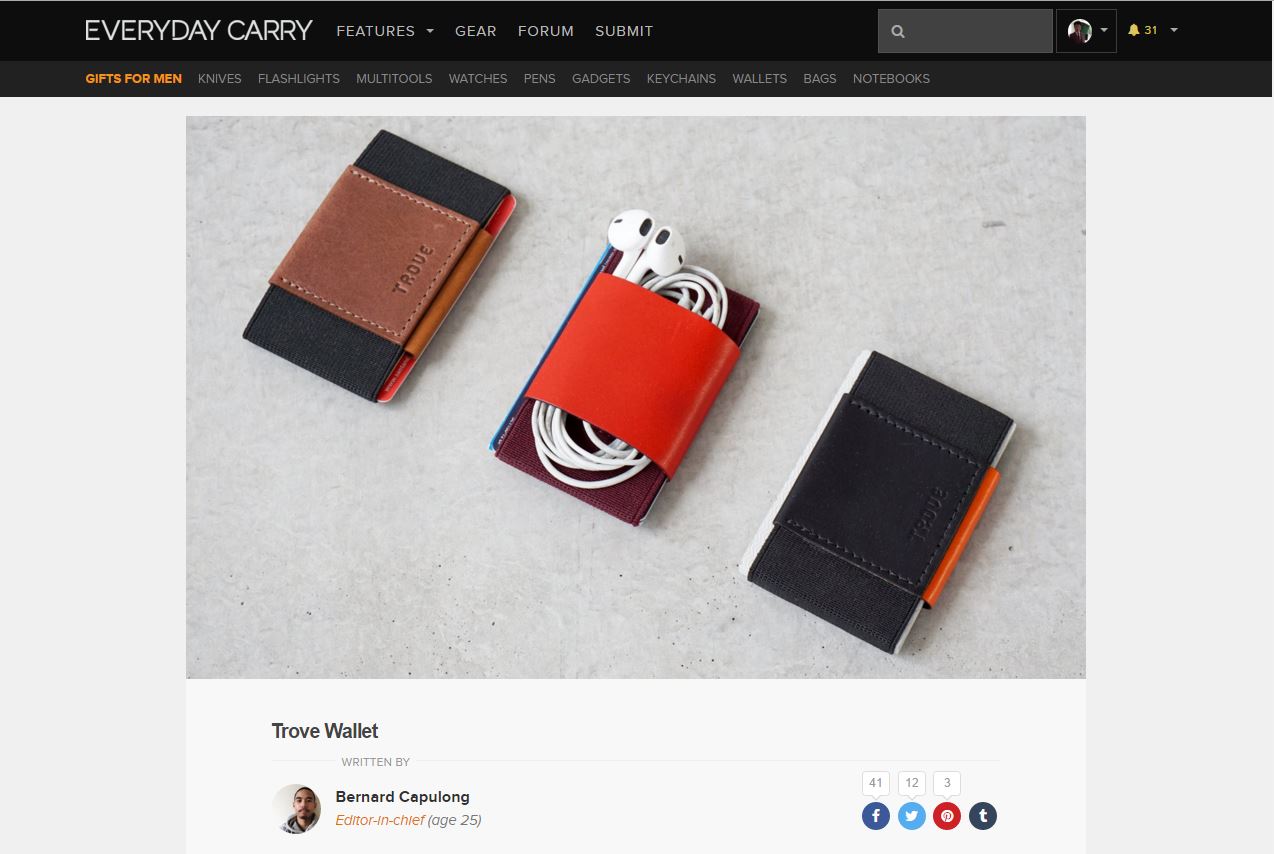 everydaycarry.com review of TROVE wallet