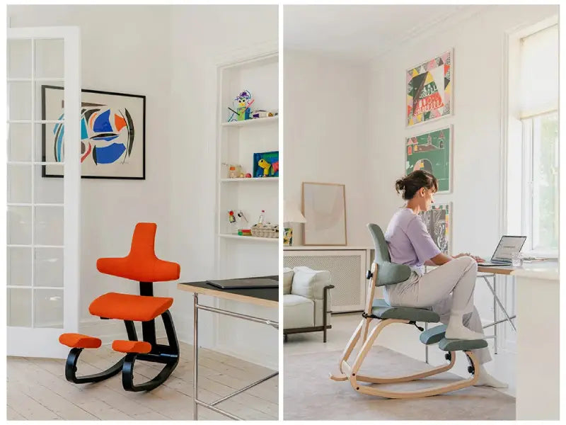 Woman Using a Kneeling Chair in Office