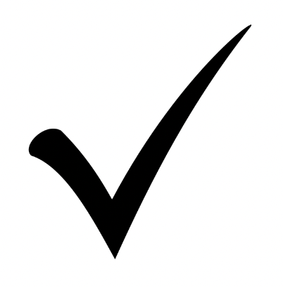 A simple black checkmark on a white background.
