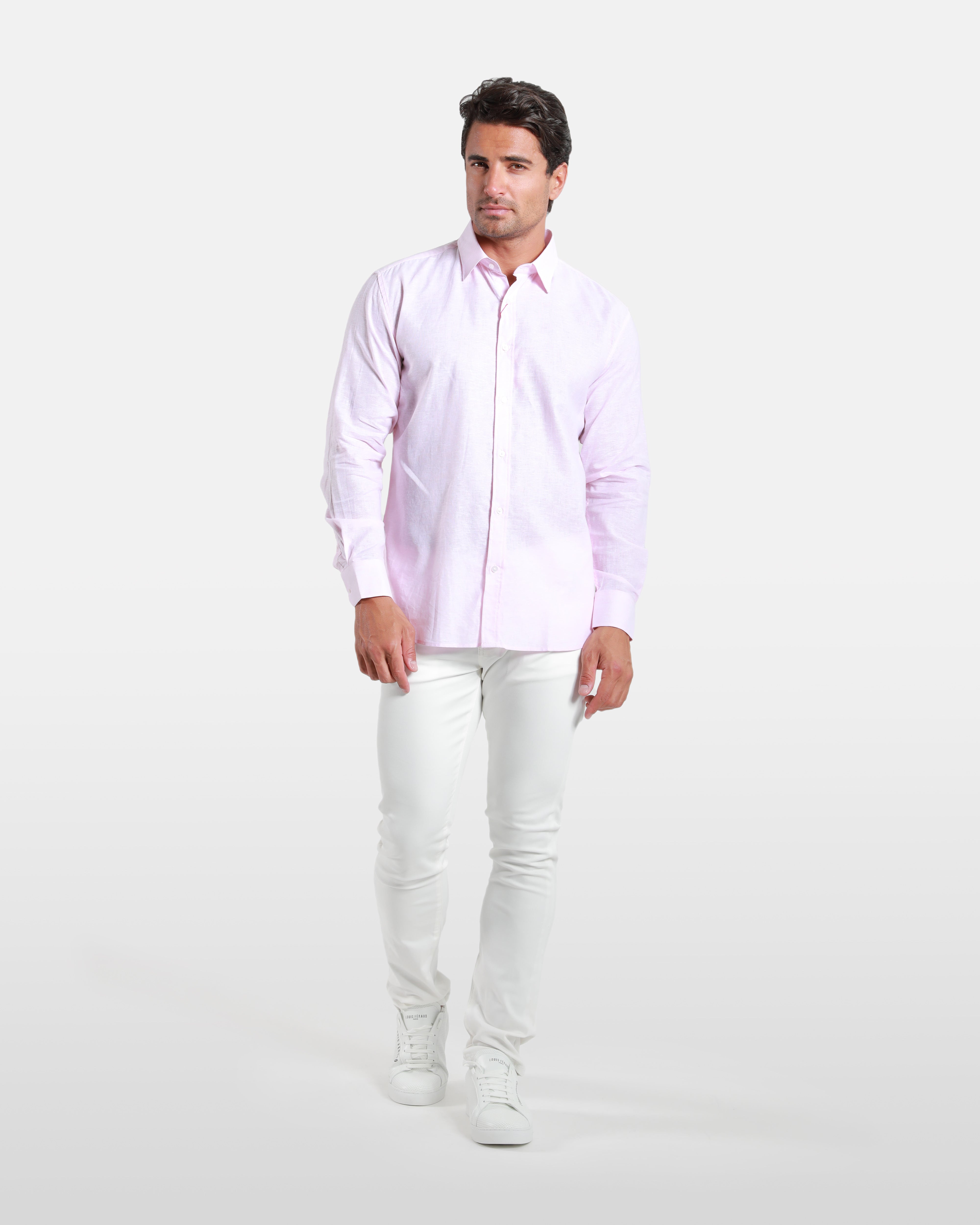 Pink Linen-Blend Long Sleeved Shirt
