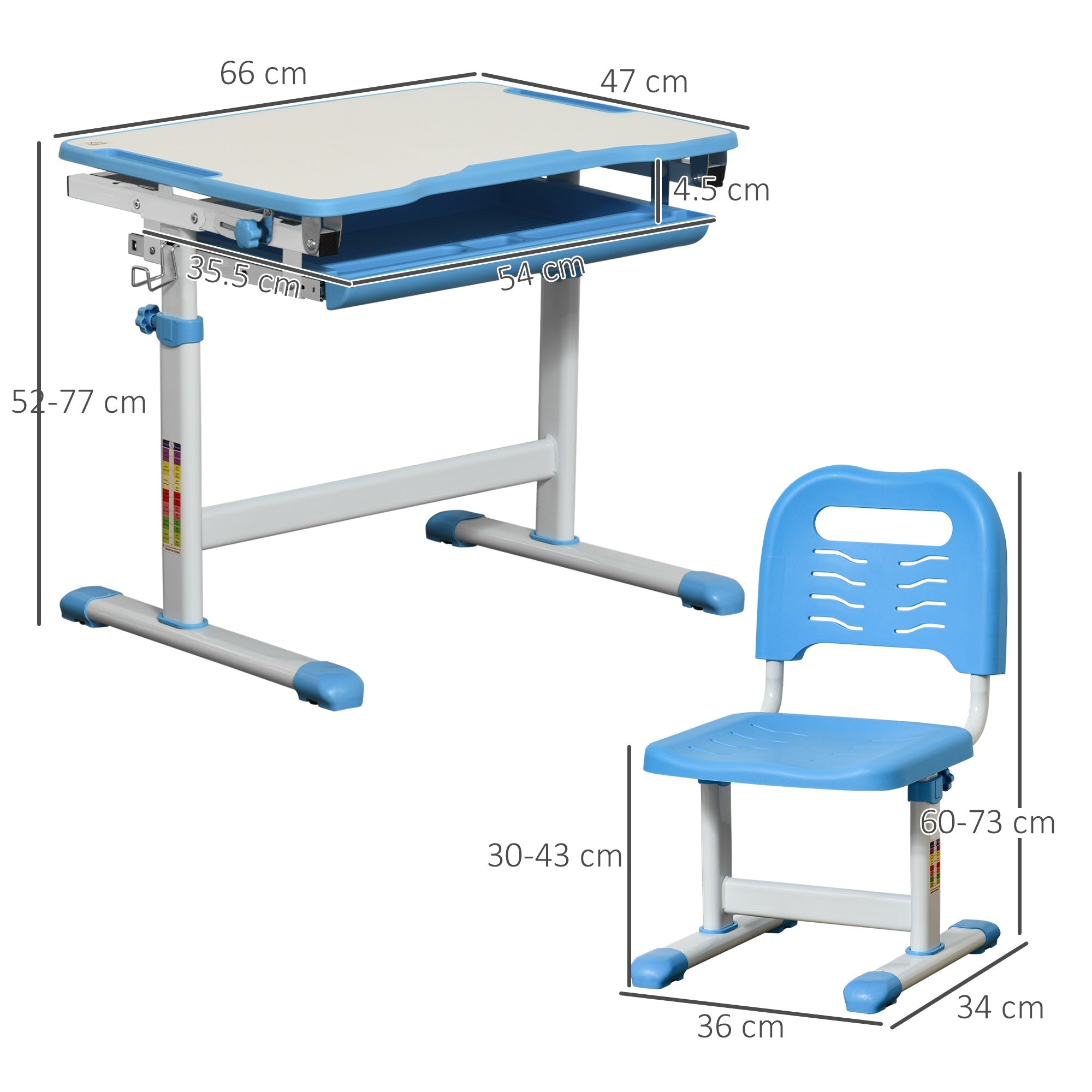 Adjustable Height Kids Desk and Chair Set - Ideal for Student Writing, with Tiltable Desktop for School Study