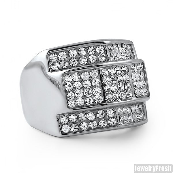 Chunky Iced Mens Ring Stainless Steel – JewelryFresh