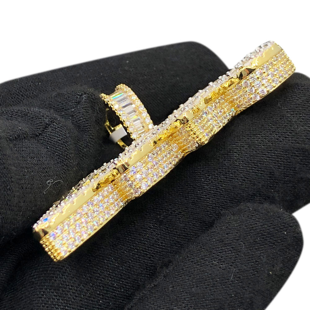 Gold Flawless Baguette Iced Out DOPE Pendant – JewelryFresh