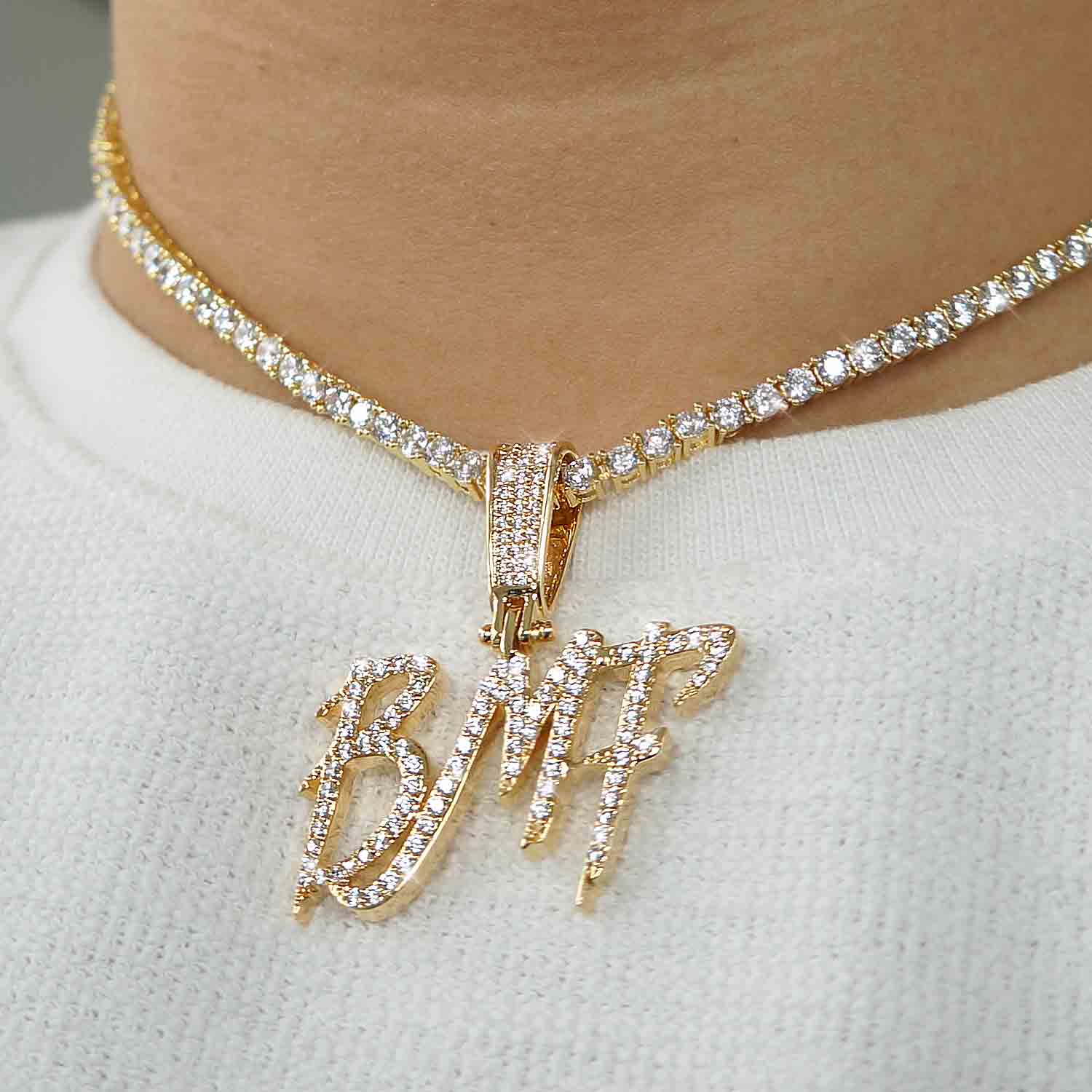 Moissanite 14k Gold Prong Set Tennis Necklace Bust Down Hip Hop Chain For  Casual Wear at Rs 279999 | Varachha Road | Surat | ID: 26086451130