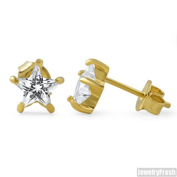 14k Gold Finish Star Cut CZ Stud Earrings – JewelryFresh