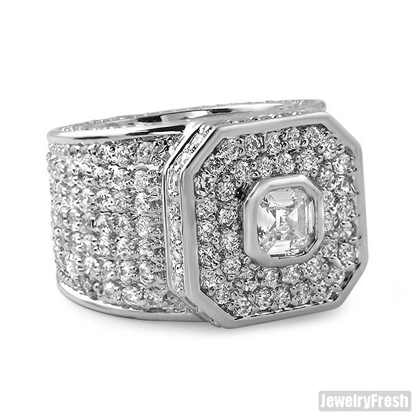 White Gold Finish Asscher Cut Boss Ring – JewelryFresh