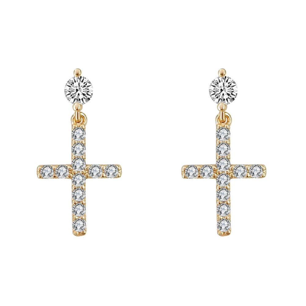 diamond cross earrings dangle