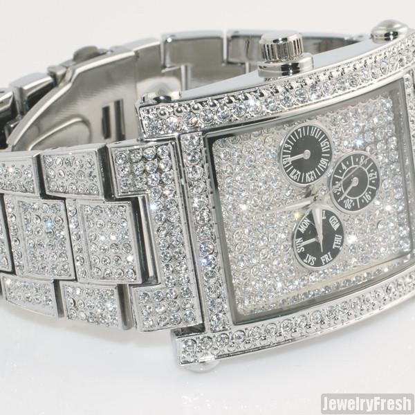Silver Rectangle Face Full Czech Crystal Mens Watch – JewelryFresh