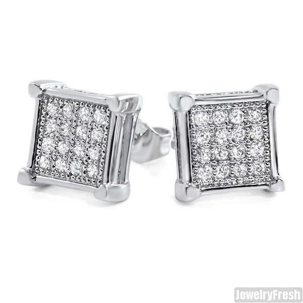 White Gold Finish Fancy Micropave Square Studs – JewelryFresh