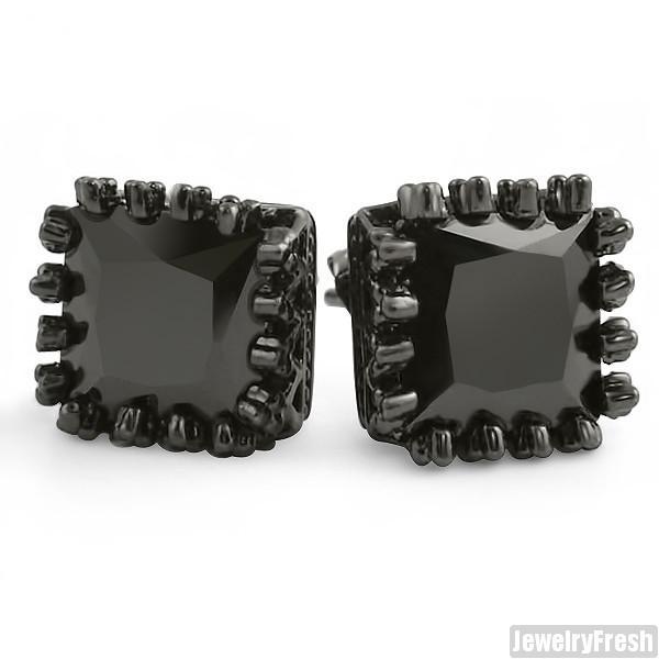 black princess cut earrings