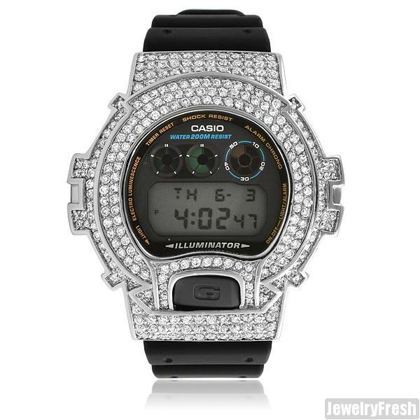 White Gold Finish Simulated Diamond G Shock Dw6900 Jewelryfresh