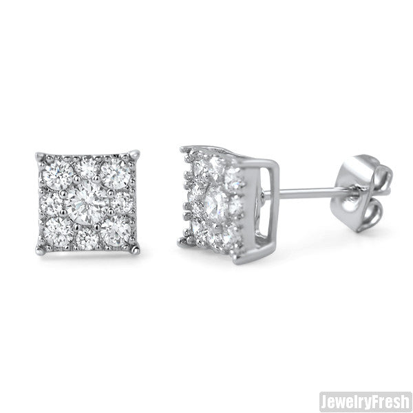 Rhodium Small 7mm Square Cluster CZ Earrings – JewelryFresh