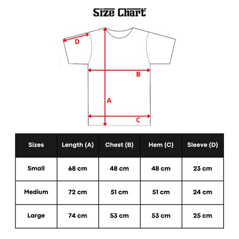 Size chart pole position club t-shirt