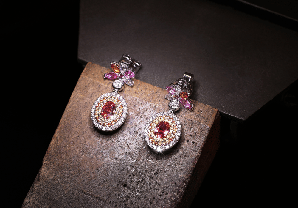 MANHATTAN COLLECTION PADPARADSCHA SAPPHIRE, MIXED SAPPHIRE AND DIAMOND DROP EARRINGS
