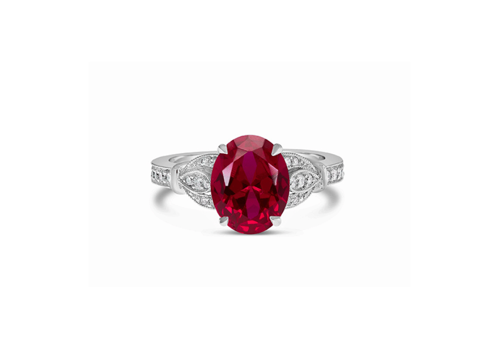 The ruby Engagement ring guide - Image 3 Vintage Inspired Ruby and Diamond Oval Engagement Ring -