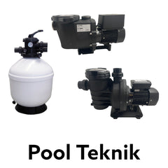 Poolteknik, där bland poolpump, sandfilter elbox samt transformator