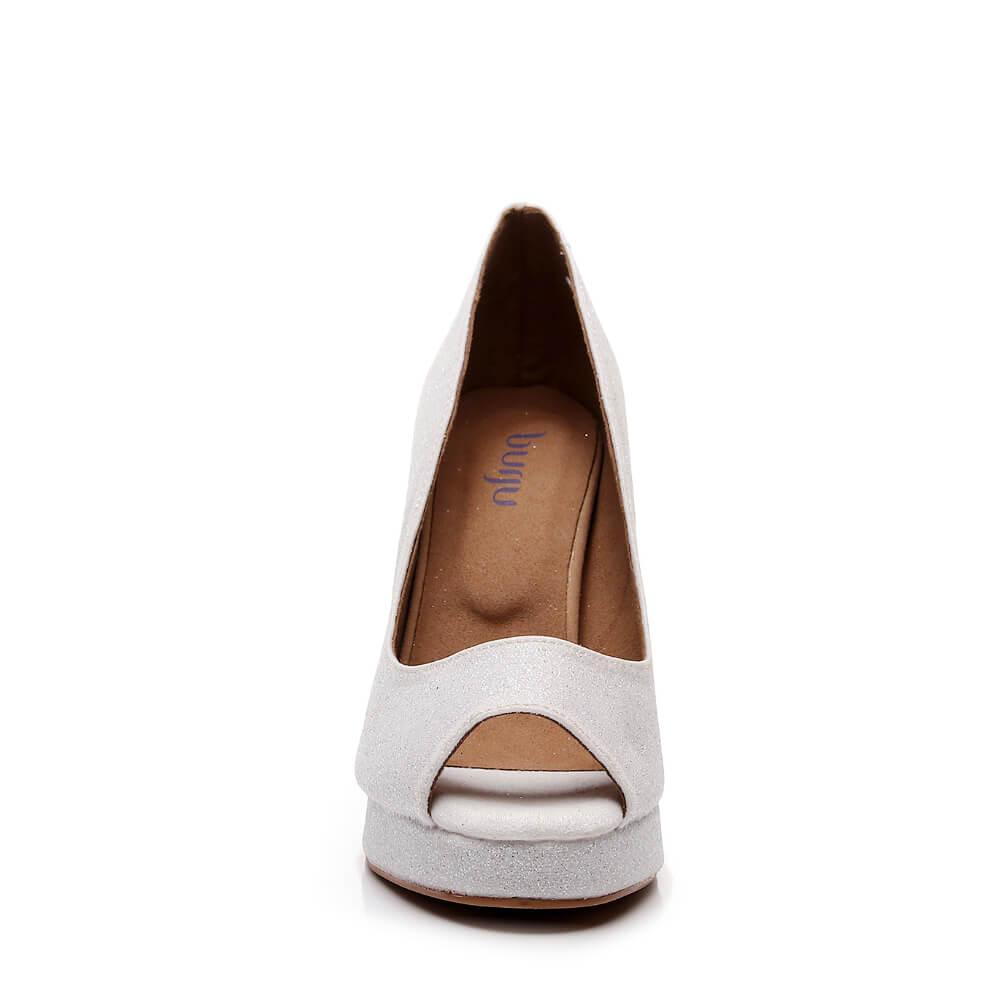 Dulce platform peep toe heeled pump white glitter 2