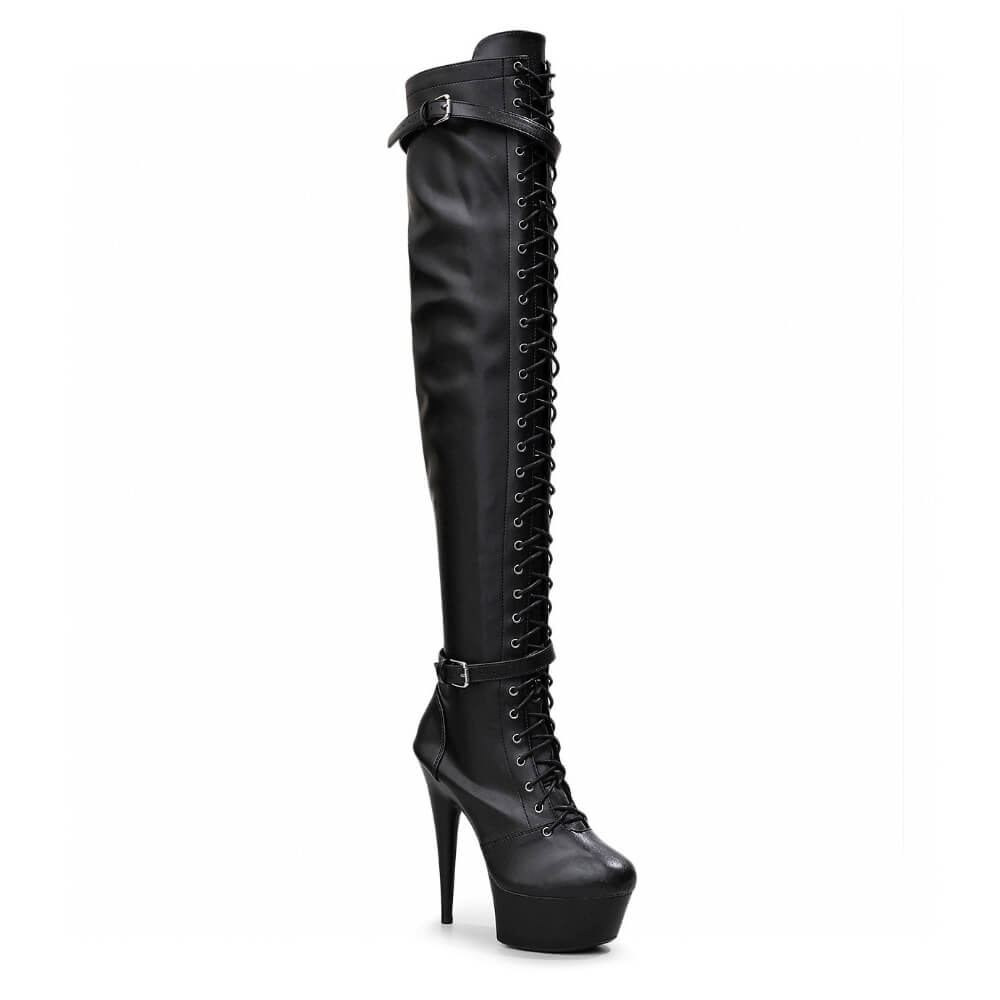 Lexx 6 inch matte black thigh high platform 1