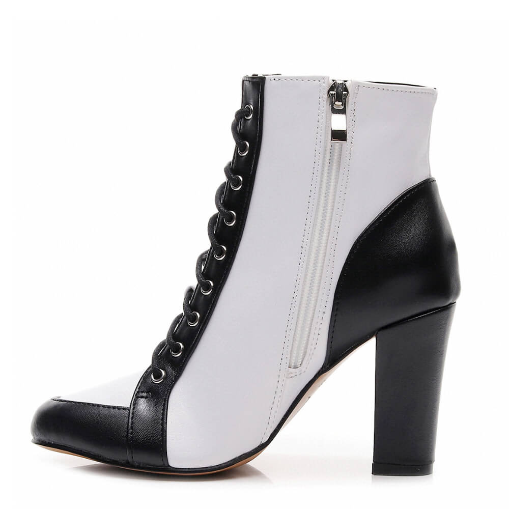 Logan wide chunky heel boot black white 3