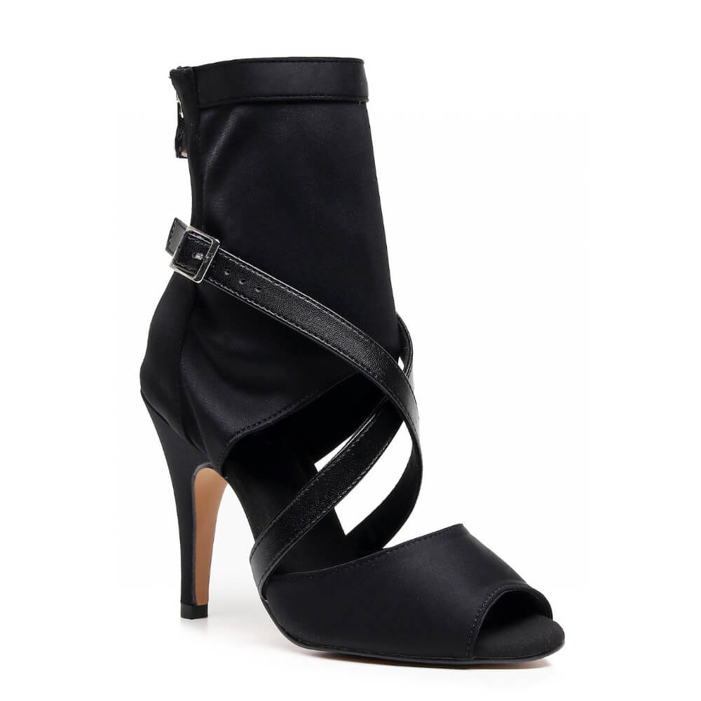 Sabeena open toe buckle sock bootie black 1 33083
