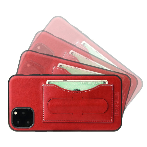 For iPhone 11 Pro Max Fierre Shann Full Coverage Protective Leather Case with Holder & Card ...(Red)