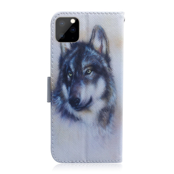 For iPhone 11 Pro 3D Colored Drawing Horizontal Flip Leather Case, with Holder & Card...(White Wolf)