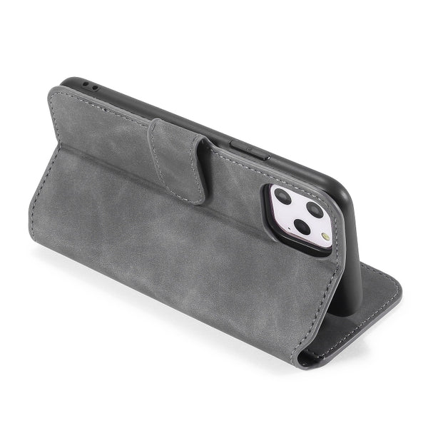 DG.MING Retro Oil Side Horizontal Flip Case with Holder & Card Slots & Wallet for iPhone 11...(Grey)