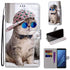 For Samsung Galaxy A8 2018 Coloured Drawing Cross Texture Horizontal...(Oblique Hat Blue Mirror Cat)
