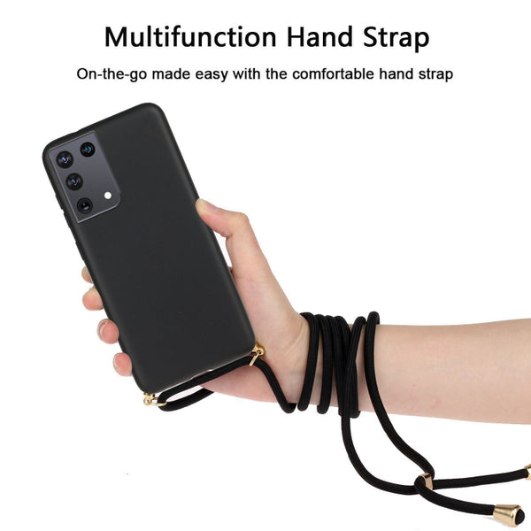For Samsung Galaxy S21 Ultra 5G Wheat Straw Material TPU Protective Case with Lanyard(Black)
