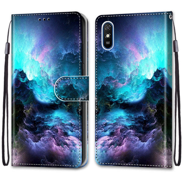 For Xiaomi Redmi 9A Coloured Drawing Cross Texture Horizontal Flip PU Leather Ca...(Colorful Clouds)
