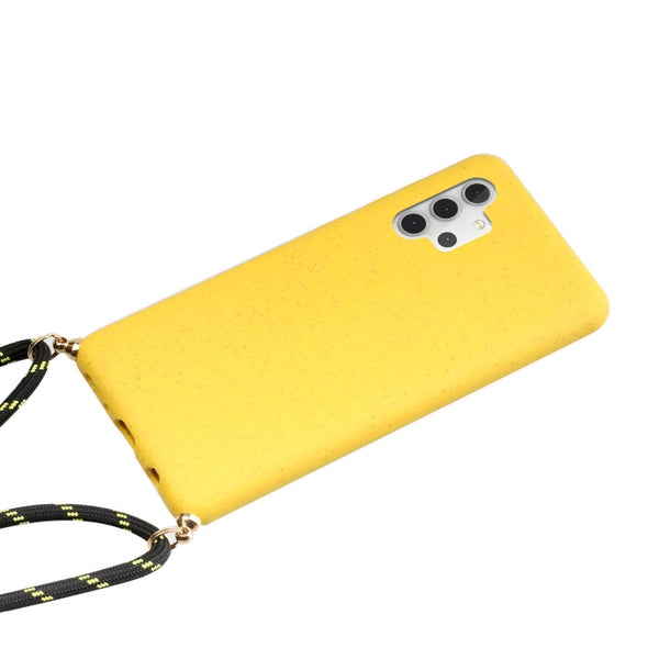 For Samsung Galaxy A32 5G Wheat Straw Material TPU Protective Case with Lanyard(Yellow)