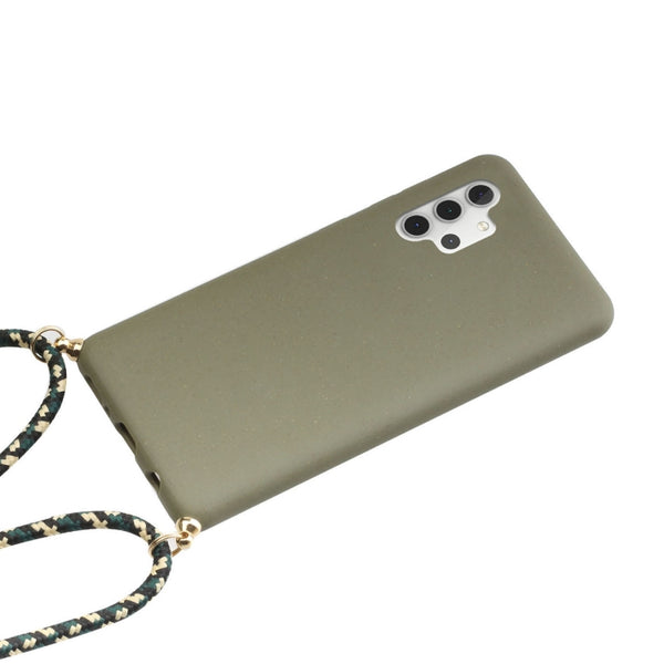For Samsung Galaxy A32 5G Wheat Straw Material TPU Protective Case with Lanyard(Army Green)