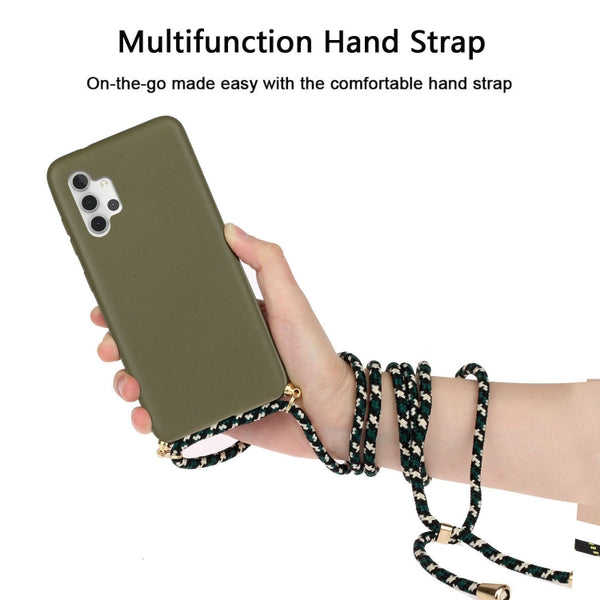 For Samsung Galaxy A32 5G Wheat Straw Material TPU Protective Case with Lanyard(Army Green)