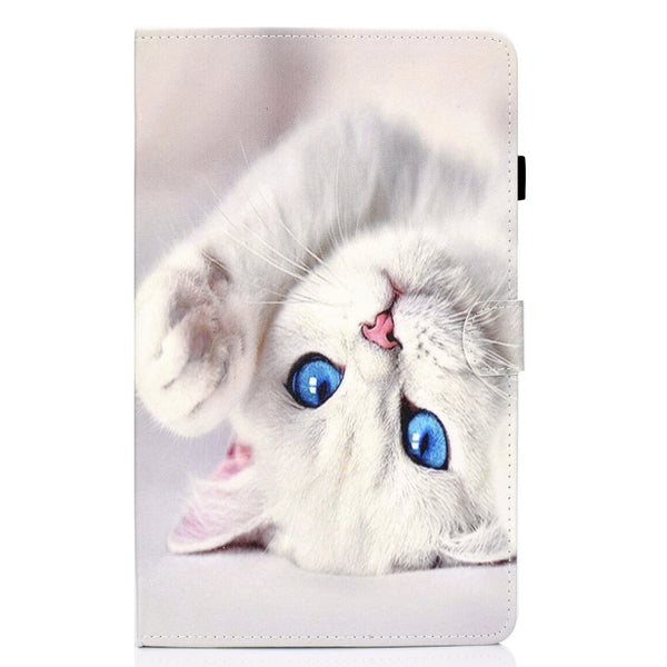 For iPad 10.2 2021 2020 2019 Colored Drawing Horizontal Flip Leather Case with Holder ...(White Cat)