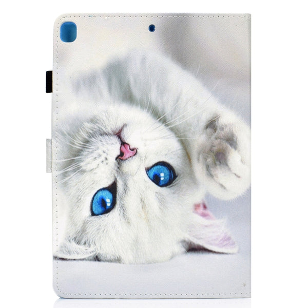 For iPad 10.2 2021 2020 2019 Colored Drawing Horizontal Flip Leather Case with Holder ...(White Cat)