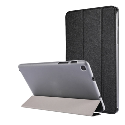 Silk Texture Three-fold Horizontal Flip Leather Case with Holder For Samsung Galaxy Tab A7...(Black)