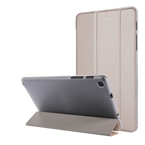 Silk Texture Three-fold Horizontal Flip Leather Case with Holder For Samsung Galaxy Tab A7 ...(Gold)
