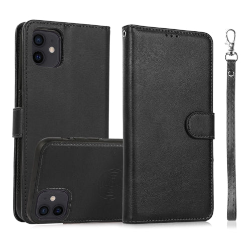 For iPhone 11 Calf Texture 2 in 1 Detachable Magnetic Back Cover Horizontal Flip Leather C...(Black)