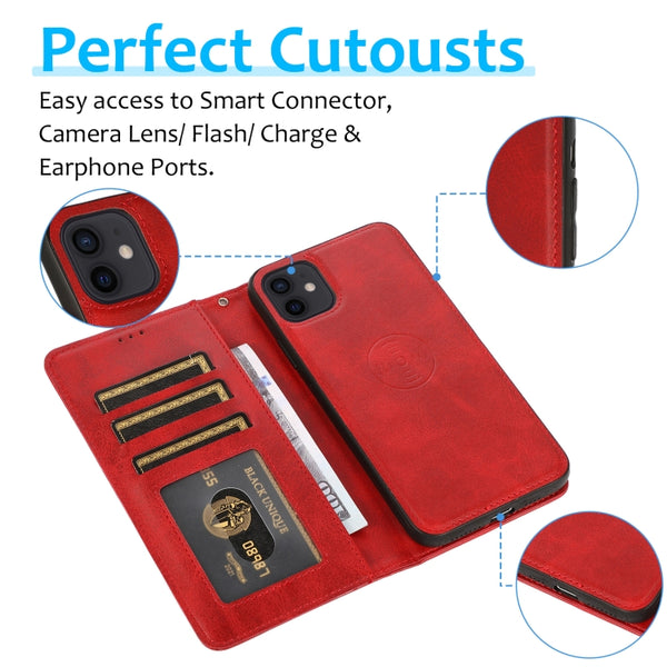 For iPhone 11 Calf Texture 2 in 1 Detachable Magnetic Back Cover Horizontal Flip Leather Cas...(Red)