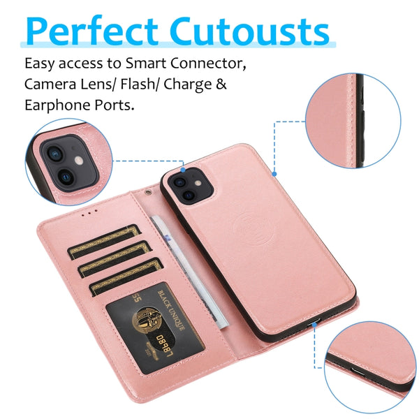 For iPhone 11 Calf Texture 2 in 1 Detachable Magnetic Back Cover Horizontal Flip Leath...(Rose Gold)