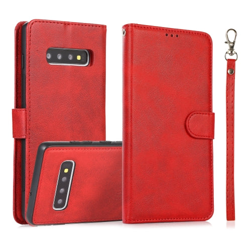 For Samsung Galaxy S10 Calf Texture 2 in 1 Detachable Magnetic Back Cover Horizontal Flip Le...(Red)