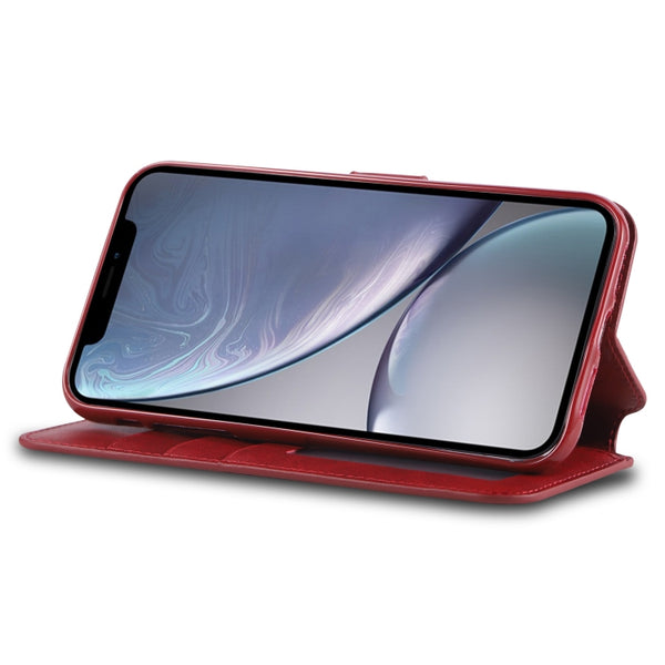 For iPhone XR AZNS Calf Texture Magnetic Horizontal Flip PU Leather Case with Holder & Card ...(Red)