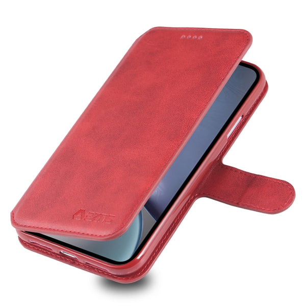 For iPhone XR AZNS Calf Texture Magnetic Horizontal Flip PU Leather Case with Holder & Card ...(Red)
