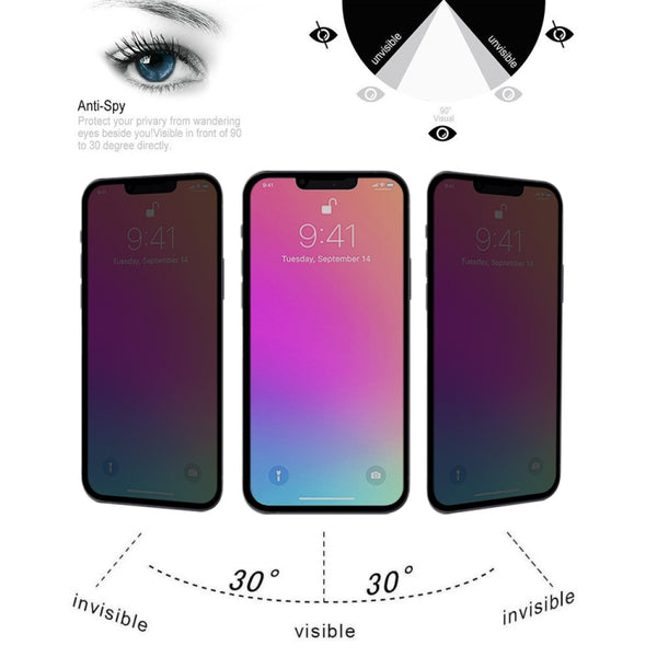 For iPhone 13 13 Pro Anti-peeping Plasma Oil Coated High Aluminum Wear-resistant Tempered Glass F...